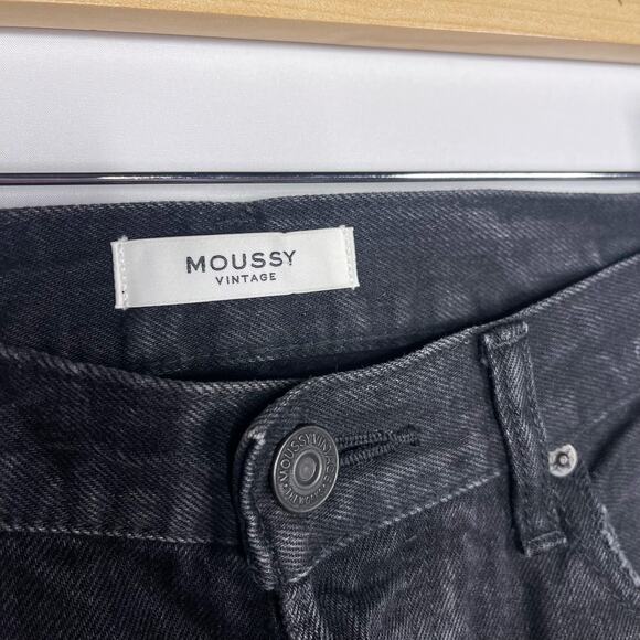 Moussy Vintage 27 Distressed Black Staley Tapered Jeans Button Fly Cotton Fray - Picture 9 of 15